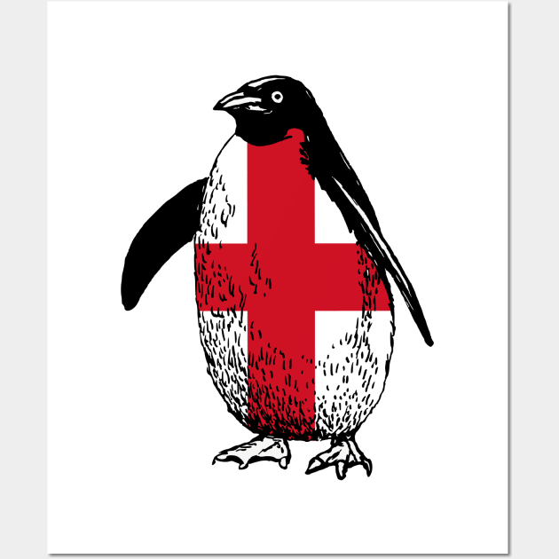 England Penguin Flag of England | Vintage Penguin Supporting England Wall Art by Mochabonk